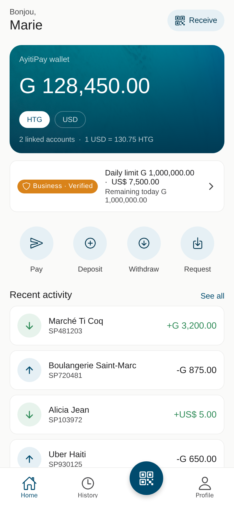 PocheX wallet home screen